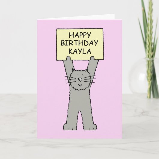 Happy Birthday Kayla Cartoon Cat Karte (Vorderseite)