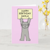 Happy Birthday Kayla Cartoon Cat Karte (Gelbe Blume)