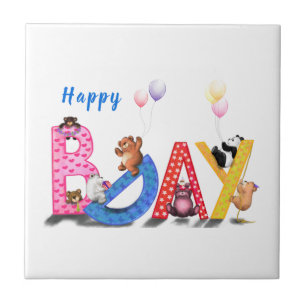 Happy Birthday Keramik Tile Baby Bears Party Fliese