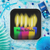 Happy Birthday Kerzen auf schwarz Pappteller (Party)