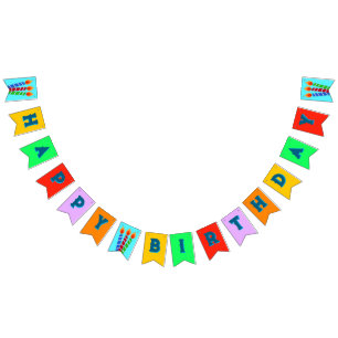 Happy Birthday Kerzen und Farben Wimpelkette