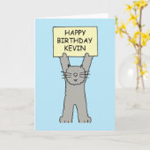 Happy Birthday Kevin Cartoon Cat Karte (Gelbe Blume)