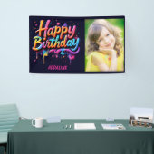 Happy Birthday Kids Black Orange Pink Foto Banner (Messeveranstaltung)
