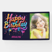 Happy Birthday Kids Black Orange Pink Foto Banner (Horizontal)
