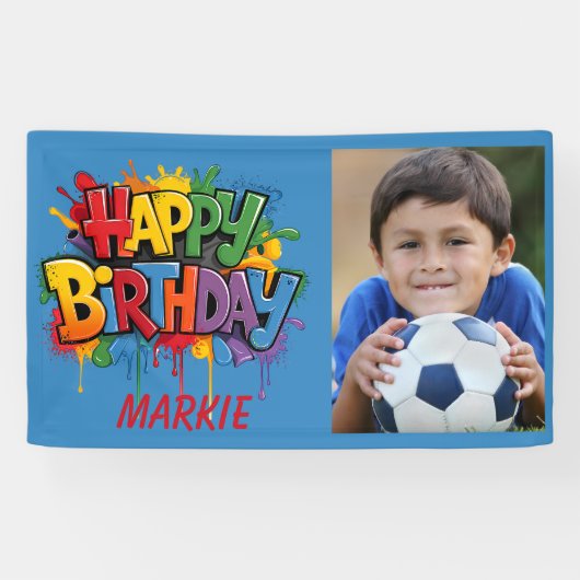 Happy Birthday Kids Blue Yellow Red Foto Banner (Horizontal)
