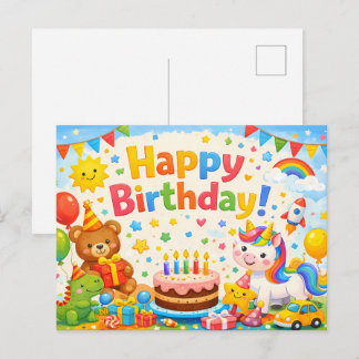 Happy Birthday Kids Colorful Postcard Postkarte