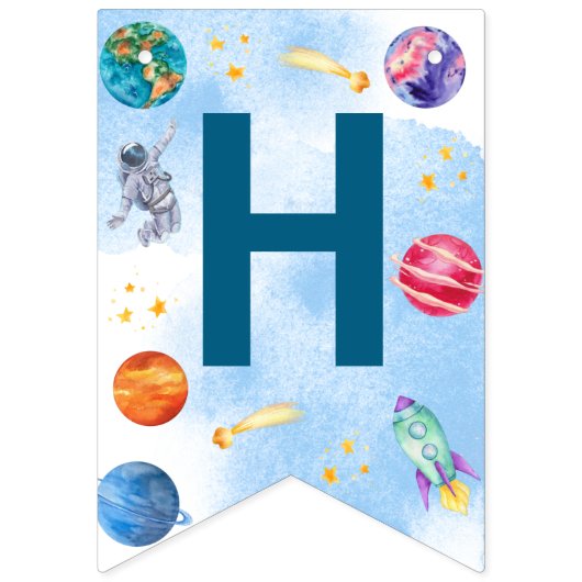 Happy Birthday Kids Modern Blue Wimpelkette (Zweite Fahne)