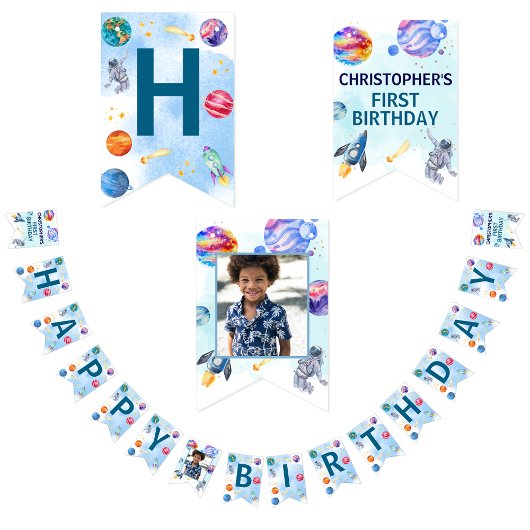 Happy Birthday Kids Modern Blue Wimpelkette