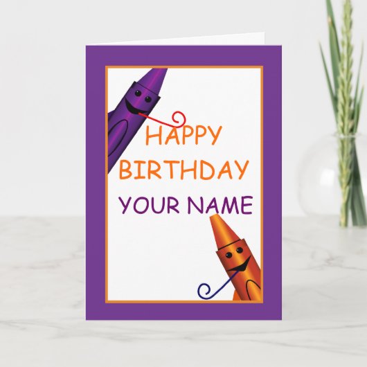 Happy Birthday Kids Name Crayon Design Gruß Karte (Vorderseite)