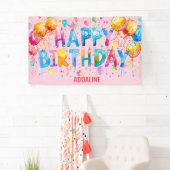 Happy Birthday Kids Pink Orange Wasserfarbe Banner (Insitu)