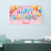 Happy Birthday Kids Pink Orange Wasserfarbe Banner (Messeveranstaltung)