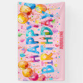 Happy Birthday Kids Pink Orange Wasserfarbe Banner (Vertikal)