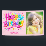 Happy Birthday Kids Pink Yellow Graffiti Foto Banner<br><div class="desc">Machen Sie ihren besonderen Tag unvergesslich mit diesem Personalisierten Graffiti Birthday Banner! Dieses in lebhaften Rosa-, Gelb- und aquamarin-Tönen gestaltete Banner ist mit einem lustigen, spielerischen Graffiti-Stil gestaltet, der neben dem Foto und dem Namen Ihres Kindes "Happy Birthday" steht. Dieses Banner ist perfekt für die Geburtstagsfeier eines kleinen Mädchens geeignet...</div>