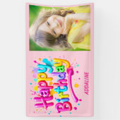 Happy Birthday Kids Pink Yellow Graffiti Foto Banner (Vertikal)