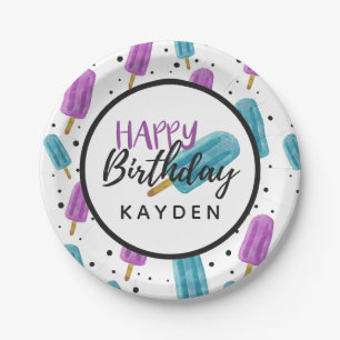 Happy Birthday Kinder-Sommer-Eis-Pop-Party-Torte Pappteller