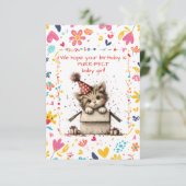 Happy Birthday Kitten Baby Girl Einladung (Stehend Vorderseite)