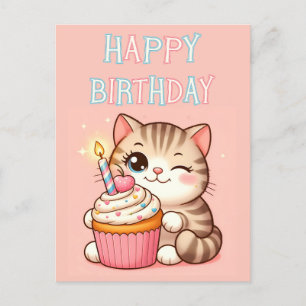 Happy Birthday Kitten cupcake Postcard Postkarte