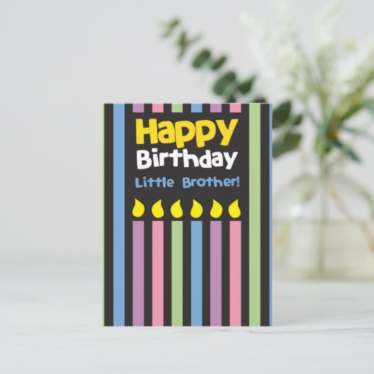 Happy Birthday kleine Brother Stripey Postkarte (Stehend Vorderseite)
