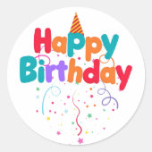 Happy Birthday Konfetti Runder Aufkleber (Vorderseite)