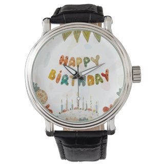 Happy Birthday Kuchen Blume niedliche farbenfroh Armbanduhr