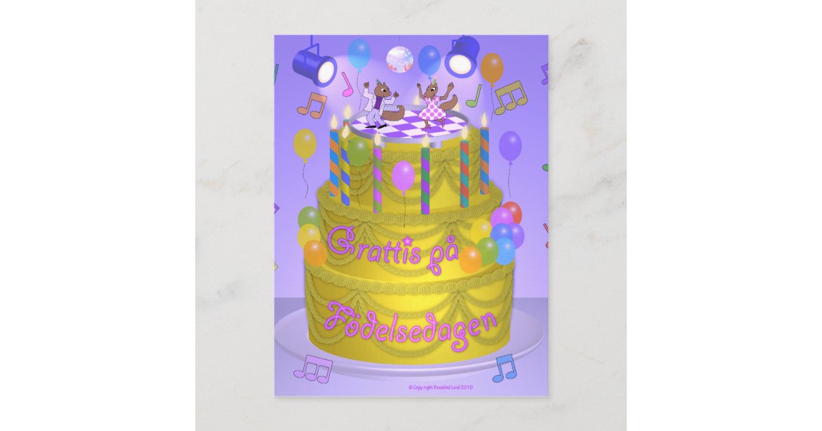 "Happy Birthday"Kuchen (schwedisch) Postkarte Zazzle.de