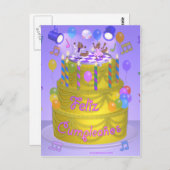 "Happy Birthday"-Kuchen (Spanisch) Postkarte (Vorne/Hinten)
