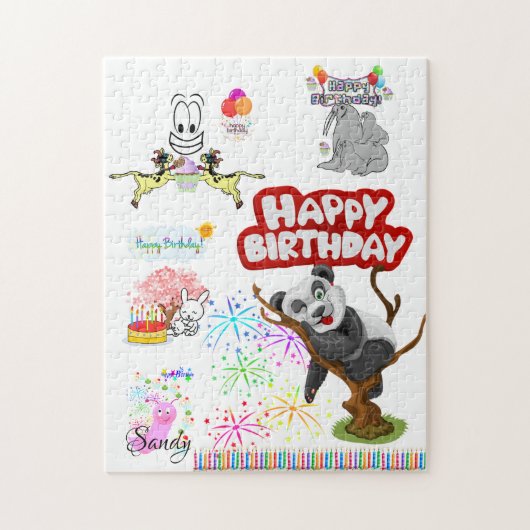 Happy Birthday Kuh Cupcake Panda Bären Siegel Puzzle (Vertikal)