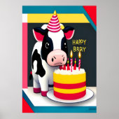 Happy Birthday, Kuh, Kuchen| AI Art Poster (Vorne)