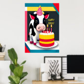 Happy Birthday, Kuh, Kuchen| AI Art Poster (Heimbüro)