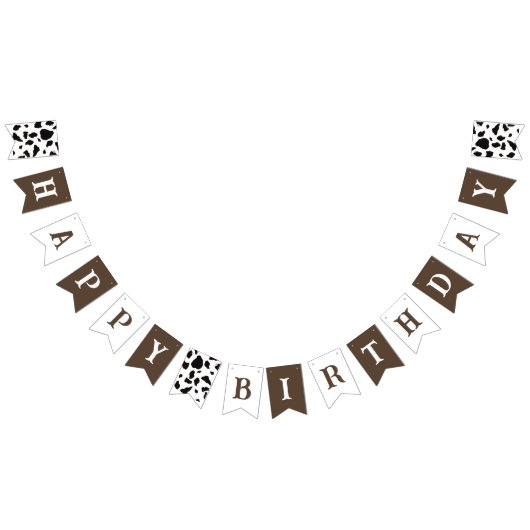 Happy Birthday Kuh Print Brown und White Wimpelkette (Alle)