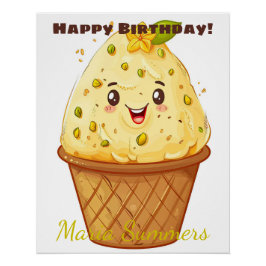 Happy Birthday Kulfi Ice-Creme Kawaii Cartoon Poster