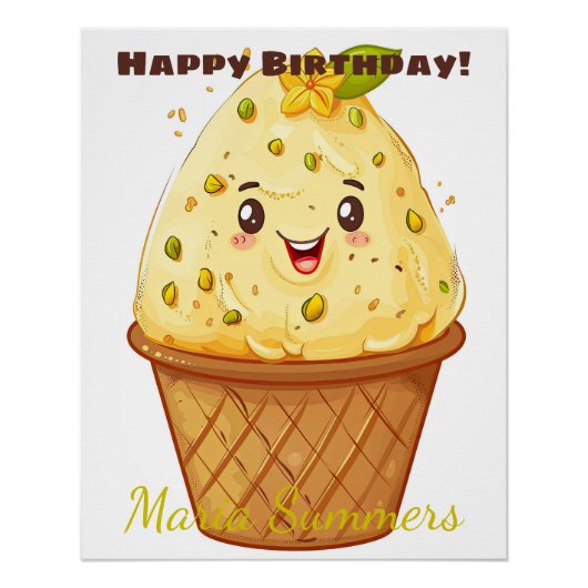 Happy Birthday Kulfi Ice-Creme Kawaii Cartoon Poster (Vorderseite)