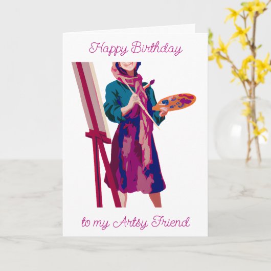 Happy Birthday | Künstlerische weibliche Malerei Karte (Gelbe Blume)