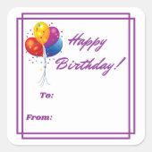 Happy Birthday Labels Quadratischer Aufkleber (Vorderseite)