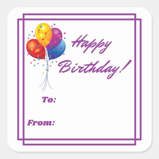 Happy Birthday Labels Quadratischer Aufkleber (Vorderseite)