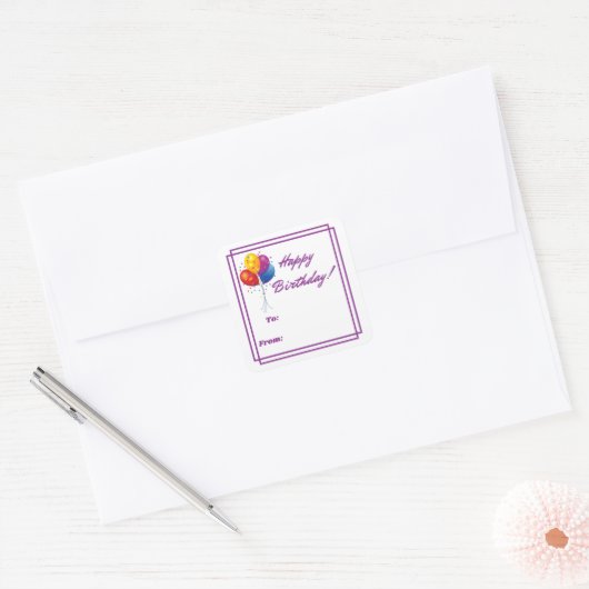 Happy Birthday Labels Quadratischer Aufkleber (Umschlag)