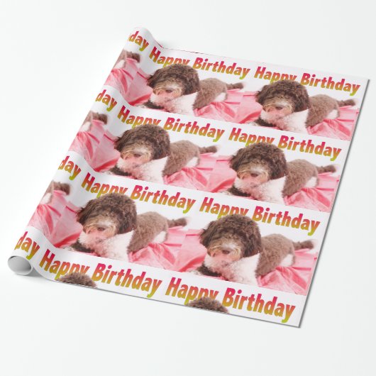 Happy Birthday Labradoodle Dog Wrapping Paper Geschenkpapier (Ungerollt)