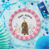 Happy Birthday Labradoodle Hund Pink Strip Party 9 Pappteller (Party)