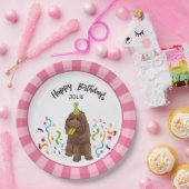 Happy Birthday Labradoodle Hund Pink Strip Party 9 Pappteller (Party)