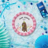 Happy Birthday Labradoodle Hund Pink Strip Party Pappteller (Party)
