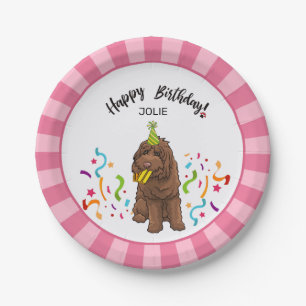 Happy Birthday Labradoodle Hund Pink Strip Party Pappteller