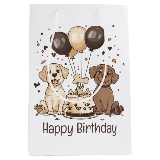 Happy Birthday Labrador Retriever Hunde Mittlere Geschenktüte (Vorderseite)