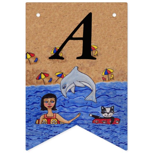 Happy Birthday Lady Cat Schwimmen im Ocean Beach Wimpelkette (Zweite Fahne)