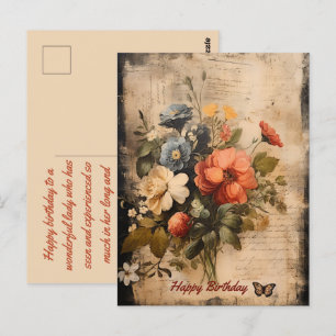Happy Birthday Lady Grunge Floral 16 Postkarte