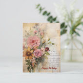 Happy Birthday Lady Grunge Floral 17 Postkarte (Stehend Vorderseite)