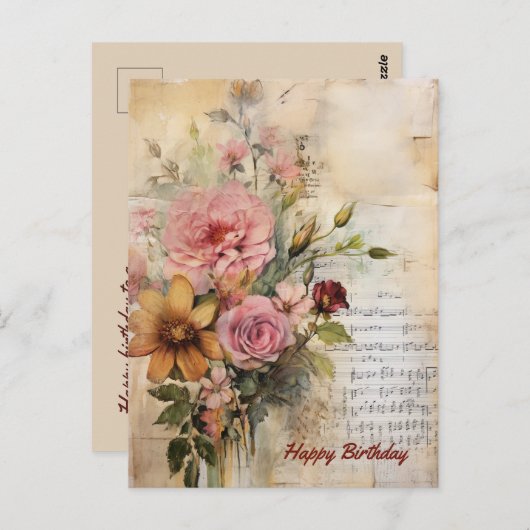 Happy Birthday Lady Grunge Floral 17 Postkarte (Vorne/Hinten)
