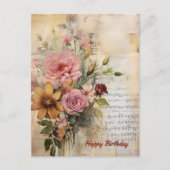 Happy Birthday Lady Grunge Floral 17 Postkarte (Vorderseite)