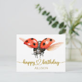 Happy Birthday Ladybug Watercolor Post Card Postkarte (Stehend Vorderseite)