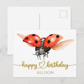 Happy Birthday Ladybug Watercolor Post Card Postkarte (Vorne/Hinten)