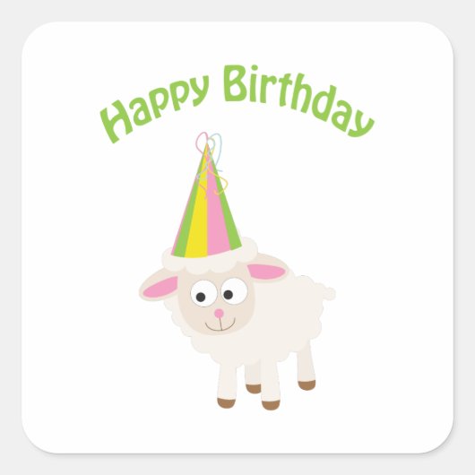 Happy Birthday Lamb Quadratischer Aufkleber (Vorderseite)